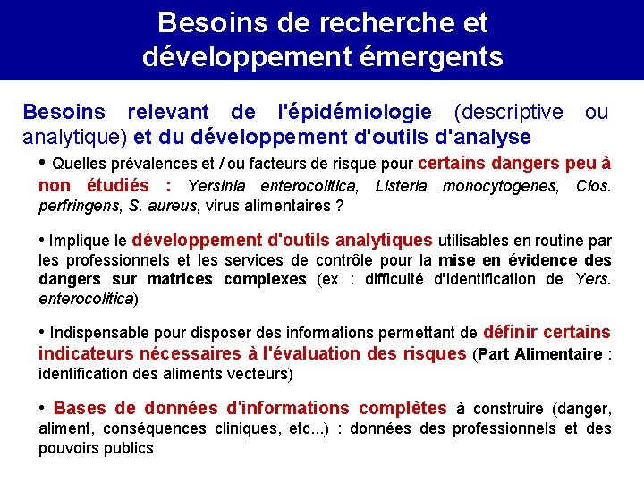 recherche et Correlation. Besoins between de on-farm porcs infection and the status of contamination