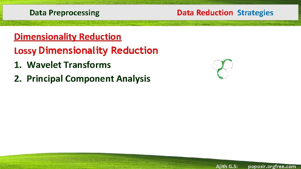 Data Preprocessing Data Reduction Strategies Dimensionality Reduction Lossy Dimensionality Reduction 1. Wavelet Transforms 2.