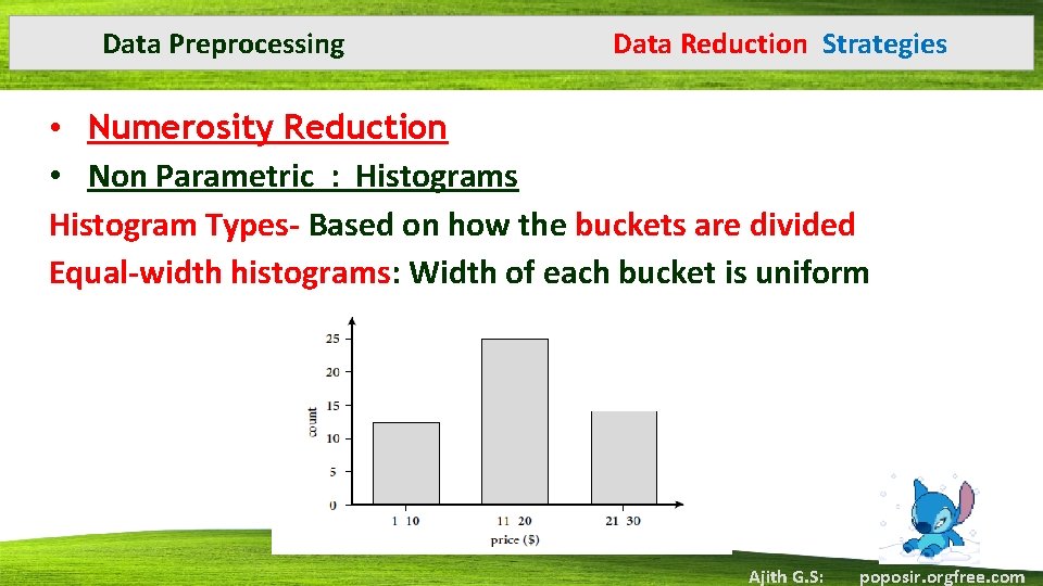 Data Preprocessing Data Reduction Strategies • Numerosity Reduction • Non Parametric : Histograms Histogram