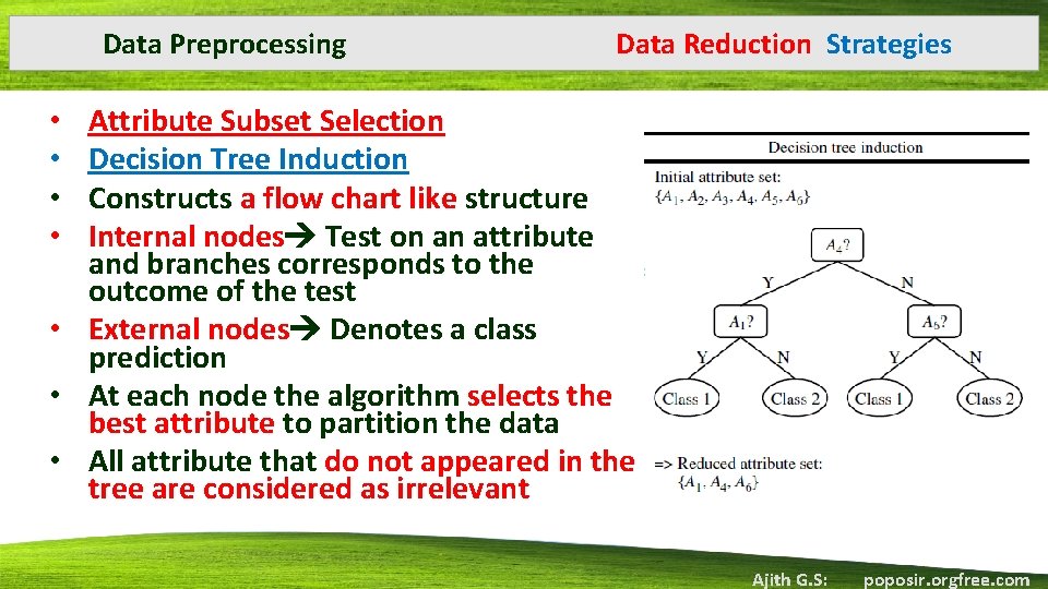 Data Preprocessing Data Reduction Strategies Attribute Subset Selection Decision Tree Induction Constructs a flow