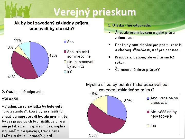 Verejný prieskum 1. Otázka - Iné odpovede: 2. Otázka - Iné odpovede: • 50