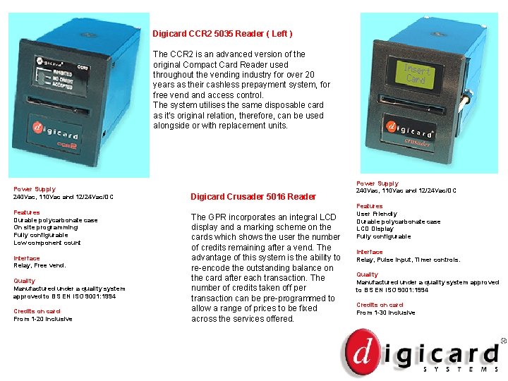 Digicard CCR 2 5035 Reader ( Left ) The CCR 2 is an advanced