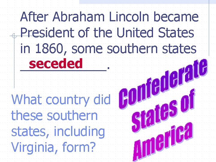 After Abraham Lincoln became President of the United States in 1860, some southern states