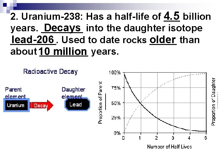 2. Uranium-238: Has a half-life of 4. 5 ___ billion Decays into the daughter