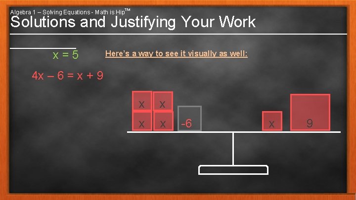 Algebra 1 – Solving Equations - Math is Hip™ Solutions and Justifying Your Work