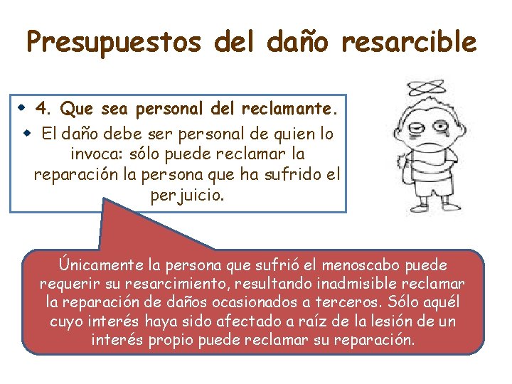 Presupuestos del daño resarcible 4. Que sea personal del reclamante. El daño debe ser