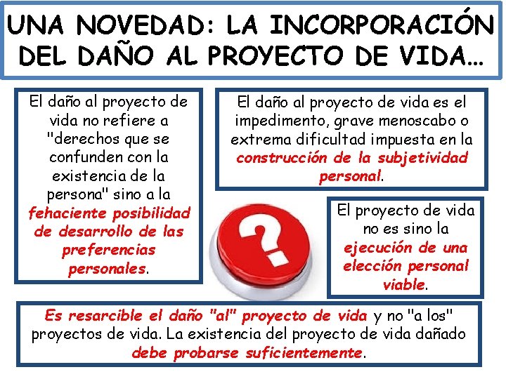 UNA NOVEDAD: LA INCORPORACIÓN DEL DAÑO AL PROYECTO DE VIDA… El daño al proyecto