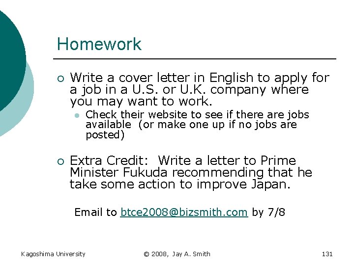 Homework ¡ Write a cover letter in English to apply for a job in