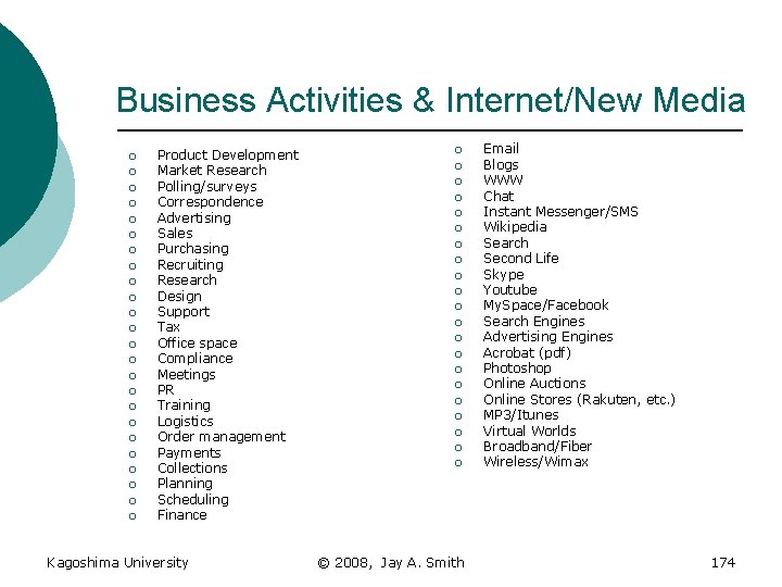 Business Activities & Internet/New Media ¡ ¡ ¡ ¡ ¡ ¡ Product Development Market
