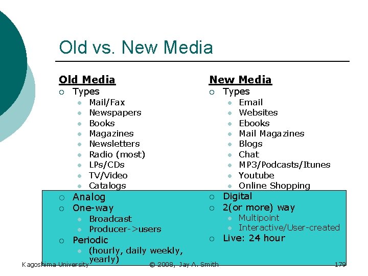 Old vs. New Media Old Media New Media ¡ ¡ Types l l l