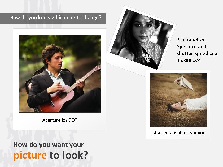 How do you know which one to change? ISO for when Aperture and Shutter