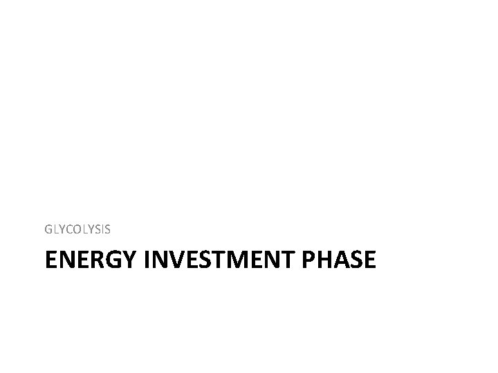 GLYCOLYSIS ENERGY INVESTMENT PHASE 