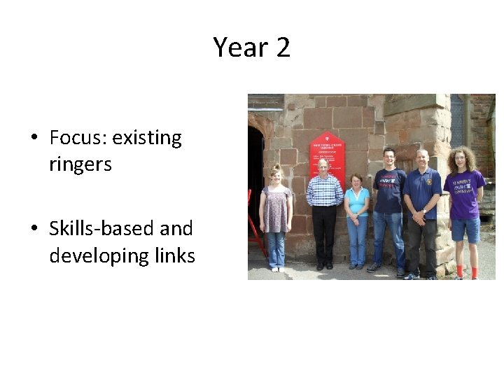 Year 2 • Focus: existing ringers • Skills-based and developing links 