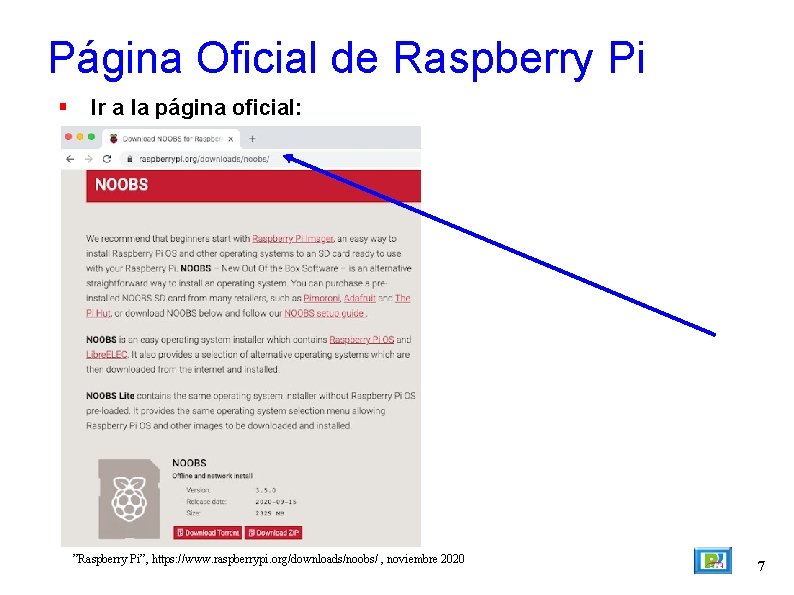 Página Oficial de Raspberry Pi Ir a la página oficial: ”Raspberry Pi”, https: //www.
