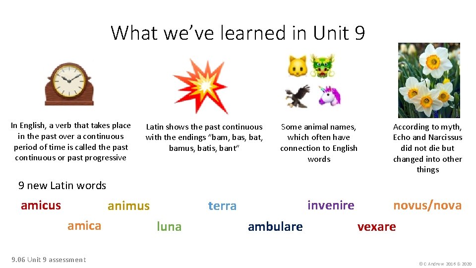 What we’ve learned in Unit 9 In English, a verb that takes place in