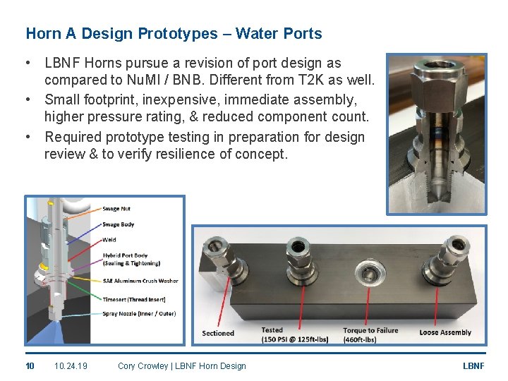 Horn A Design Prototypes – Water Ports • LBNF Horns pursue a revision of