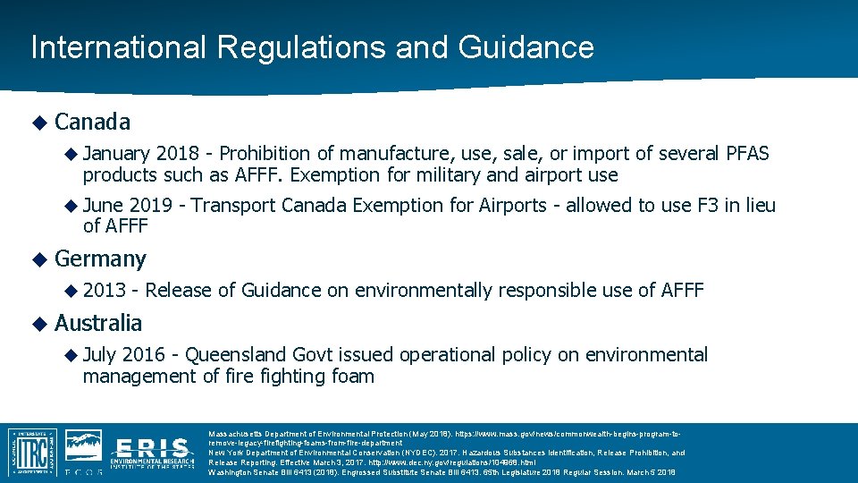 International Regulations and Guidance Canada January 2018 - Prohibition of manufacture, use, sale, or