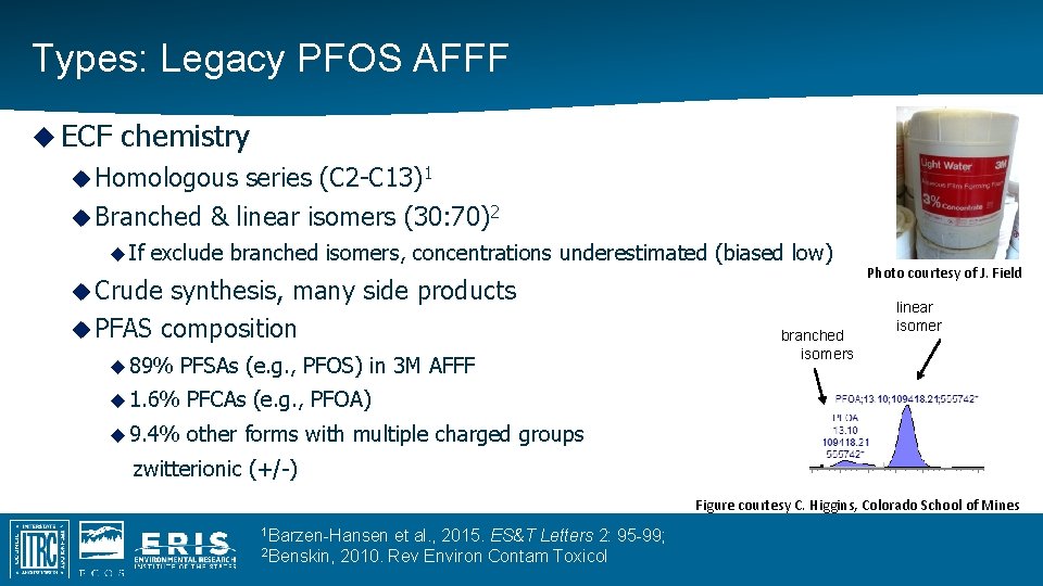 Types: Legacy PFOS AFFF ECF chemistry Homologous series (C 2 -C 13)1 Branched &