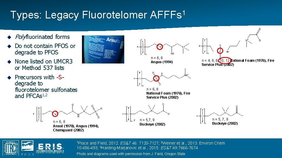 Types: Legacy Fluorotelomer AFFFs 1 Polyfluorinated forms Do not contain PFOS or degrade to