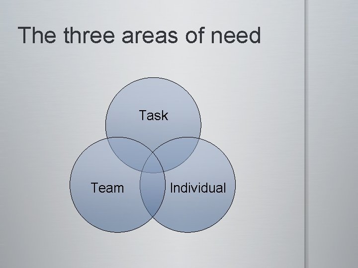 The three areas of need Task Team Individual 