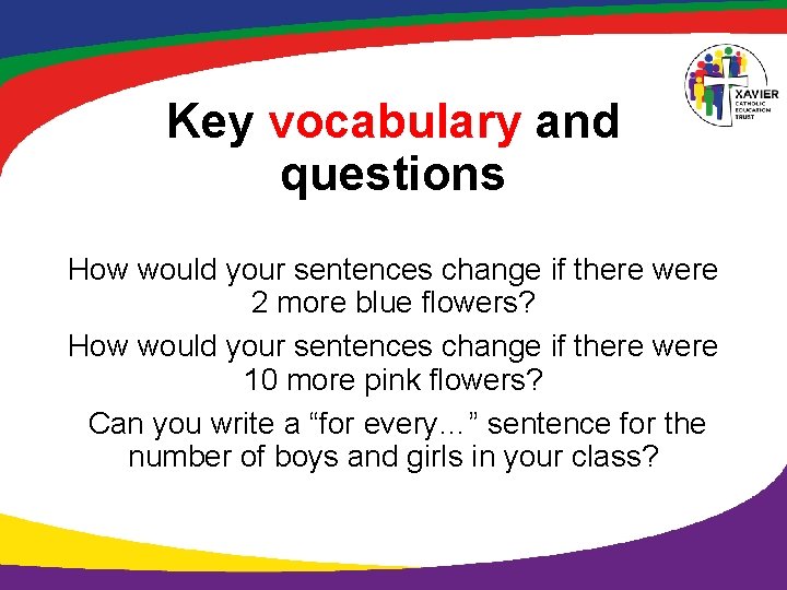 Key vocabulary and questions How would your sentences change if there were 2 more