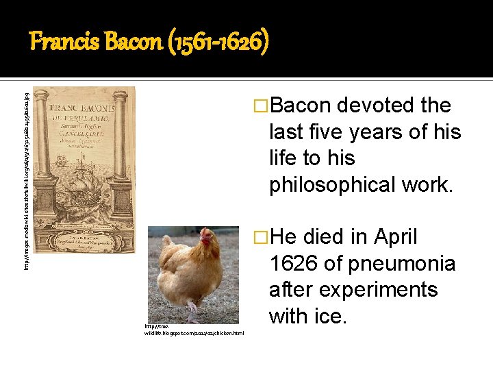 Francis Bacon (1561 -1626) devoted the last five years of his life to his
