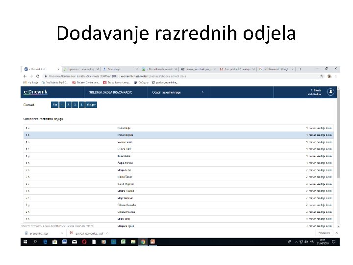 Dodavanje razrednih odjela 