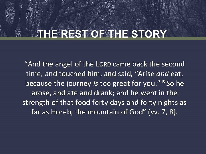 THE REST OF THE STORY “And the angel of the LORD came back the