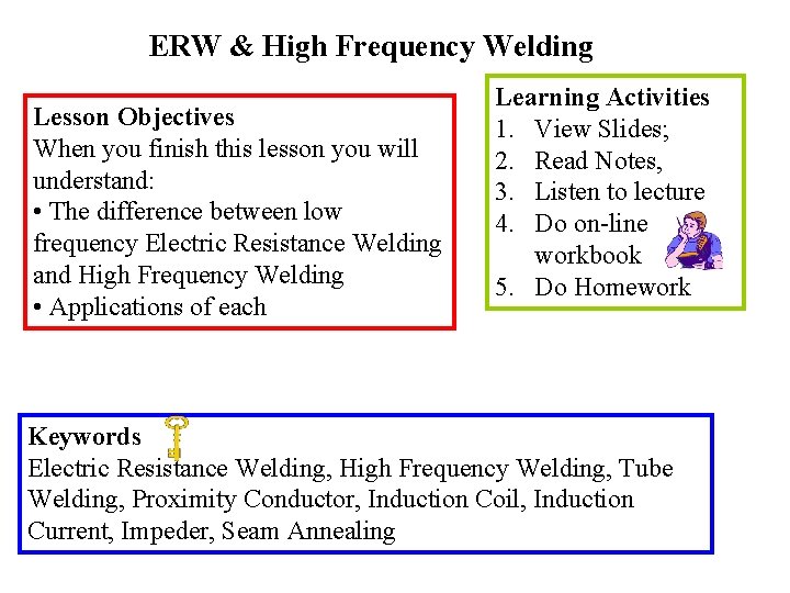 ERW & High Frequency Welding Lesson Objectives When you finish this lesson you will