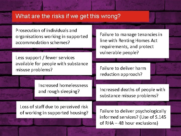 What are the risks if we get this wrong? Prosecution of individuals and organisations