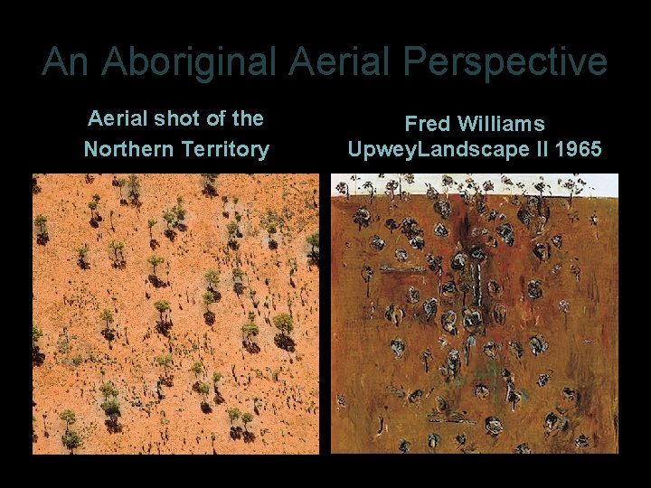 An Aboriginal Aerial Perspective Aerial shot of the Northern Territory Fred Williams Upwey. Landscape
