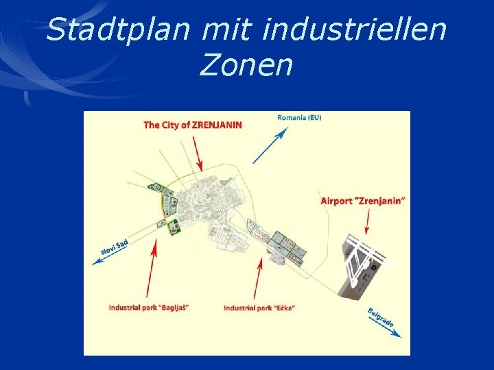 Stadtplan mit industriellen Zonen 