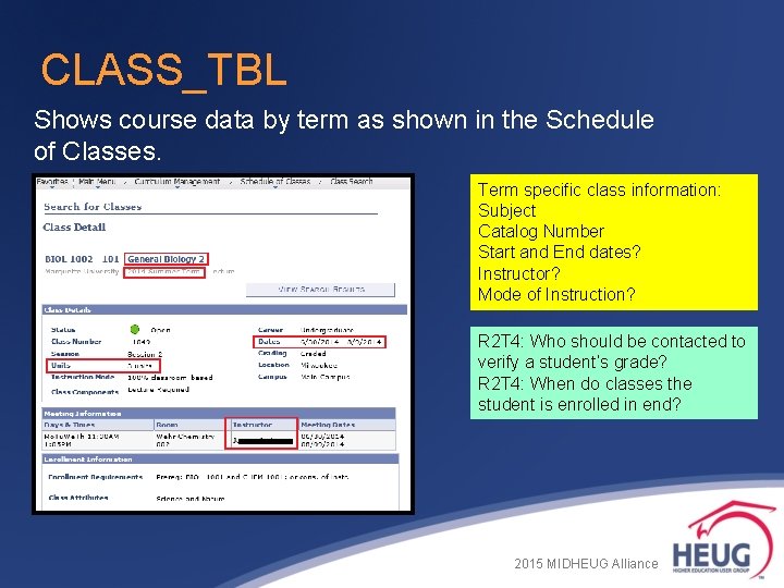 CLASS_TBL Shows course data by term as shown in the Schedule of Classes. Term CLASS_TBL Shows course data by term as shown in the Schedule of Classes. Term