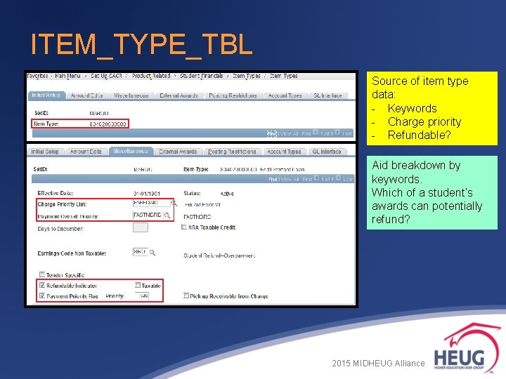 ITEM_TYPE_TBL Source of item type data: - Keywords - Charge priority - Refundable? Aid ITEM_TYPE_TBL Source of item type data: - Keywords - Charge priority - Refundable? Aid