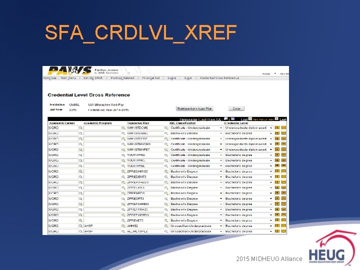 SFA_CRDLVL_XREF 2015 MIDHEUG Alliance SFA_CRDLVL_XREF 2015 MIDHEUG Alliance