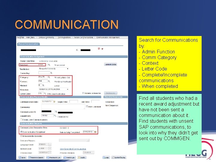 COMMUNICATION Search for Communications by: - Admin Function - Comm Category - Context - COMMUNICATION Search for Communications by: - Admin Function - Comm Category - Context -