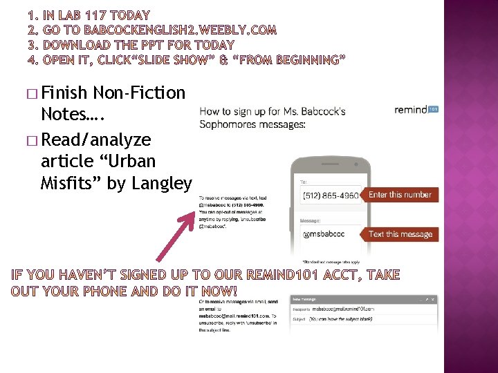 � Finish Non-Fiction Notes…. � Read/analyze article “Urban Misfits” by Langley 