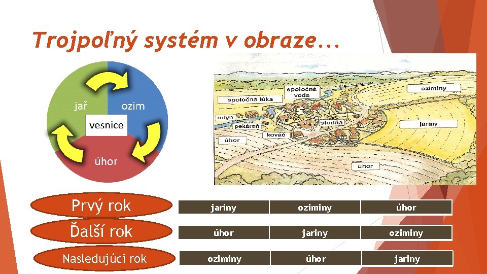 Trojpoľný systém v obraze. . . Prvý rok jariny oziminy úhor Ďalší rok úhor