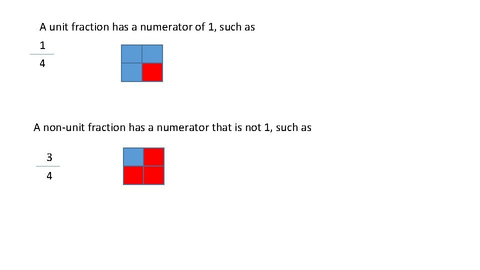A unit fraction has a numerator of 1, such as 1 4 A non-unit