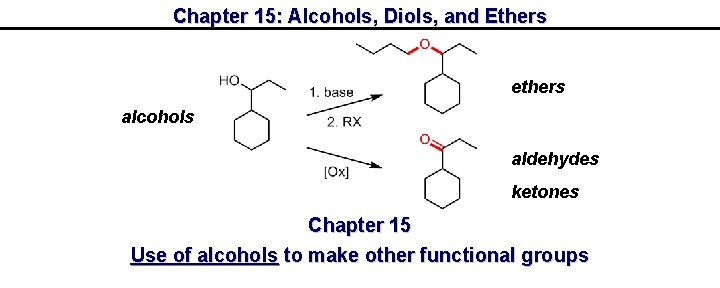 Chapter 15: Alcohols, Diols, and Ethers ethers alcohols aldehydes ketones Chapter 15 Use of