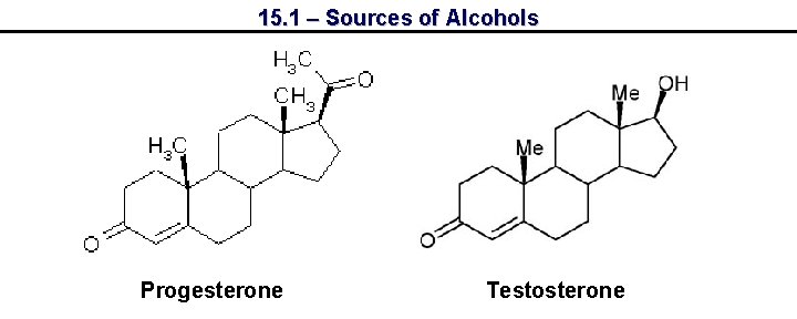 15. 1 – Sources of Alcohols Progesterone Testosterone 