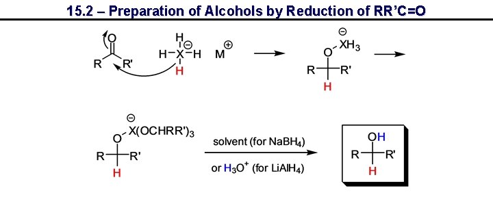 15. 2 – Preparation of Alcohols by Reduction of RR’C=O 