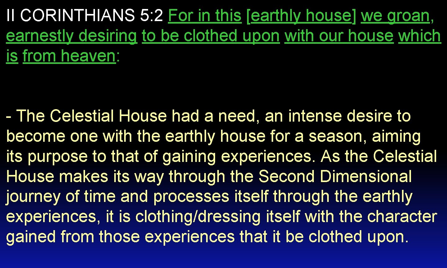 II CORINTHIANS 5: 2 For in this [earthly house] we groan, earnestly desiring to