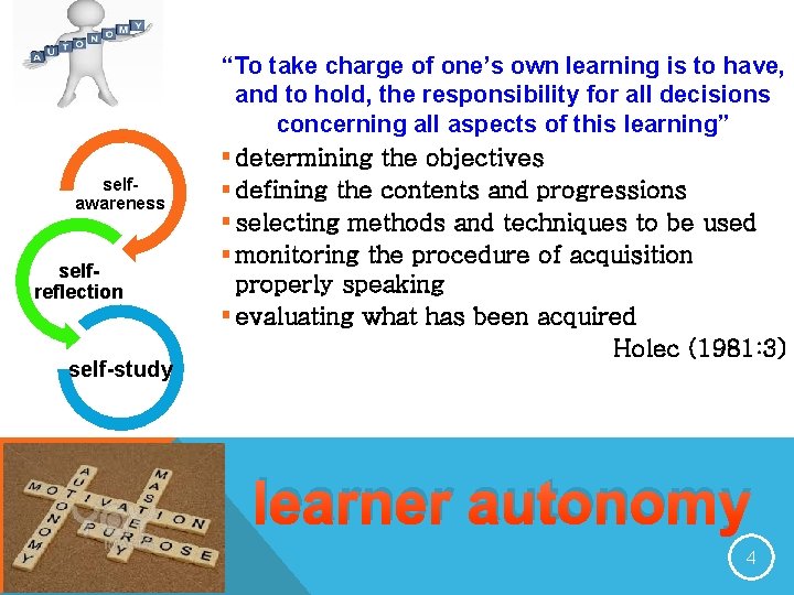 “To take charge of one’s own learning is to have, LEARNER AUTONOMY and to