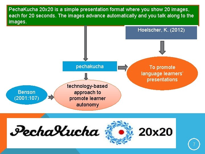 Pecha. Kucha 20 x 20 is a simple presentation format where you show 20