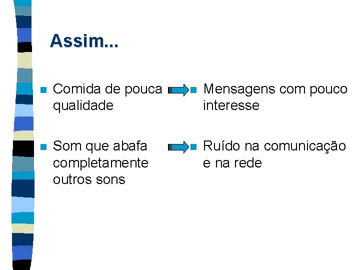 Assim. . . n Comida de pouca qualidade n Mensagens com pouco interesse n