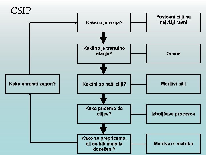 CSIP Kako ohraniti zagon? Kakšna je vizija? Poslovni cilji na najvišji ravni Kakšno je