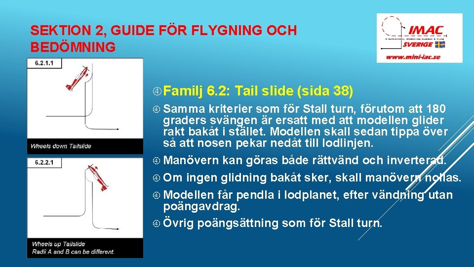 SEKTION 2, GUIDE FÖR FLYGNING OCH BEDÖMNING Familj Samma 6. 2: Tail slide (sida