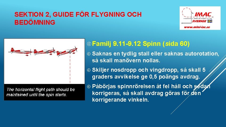 SEKTION 2, GUIDE FÖR FLYGNING OCH BEDÖMNING Familj 9. 11 -9. 12 Spinn (sida