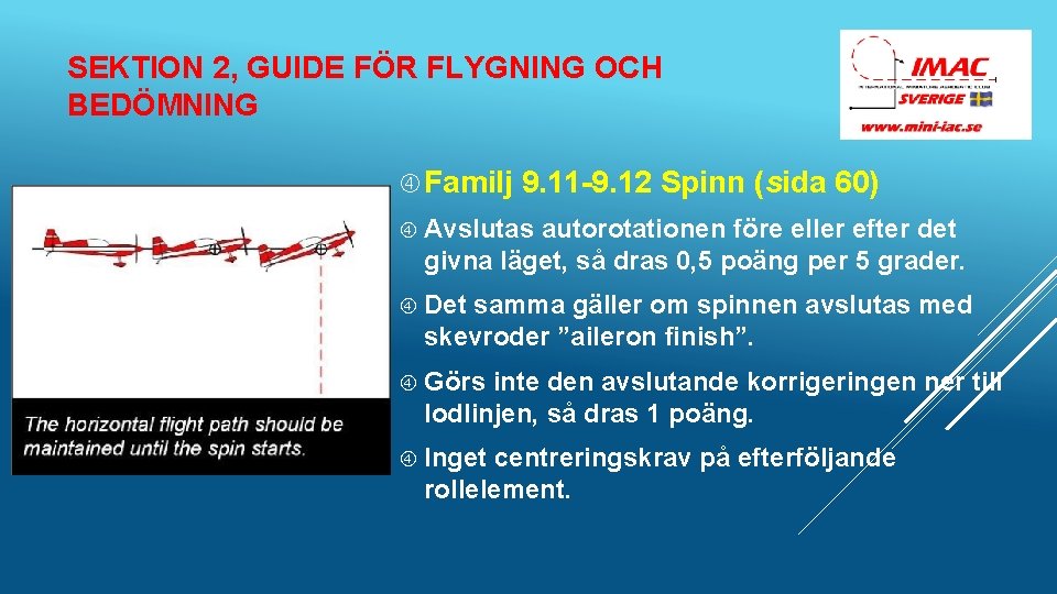 SEKTION 2, GUIDE FÖR FLYGNING OCH BEDÖMNING Familj 9. 11 -9. 12 Spinn (sida